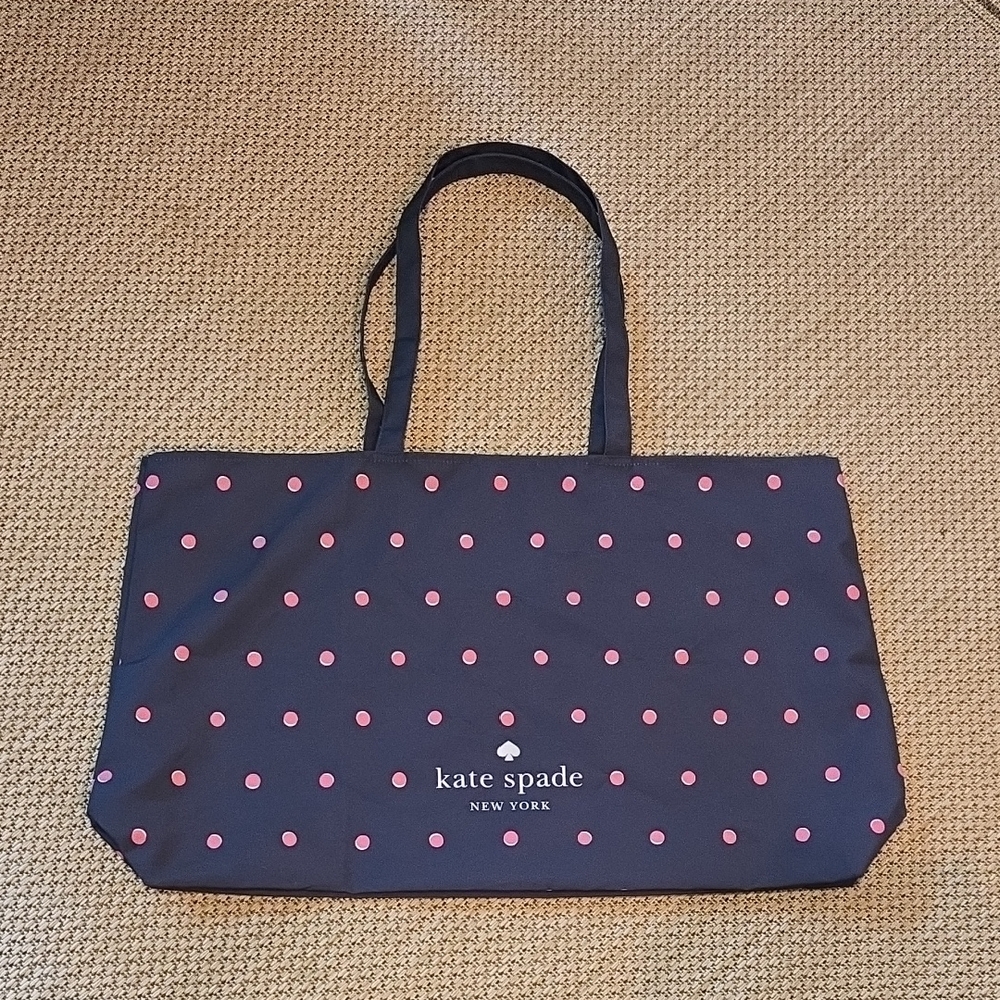 Kate Spade Navy Blue & Pink Polka Dot Tote Bag